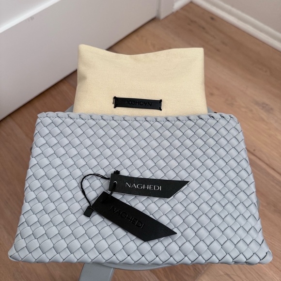 Naghedi St Barths Medium Tote Dove, Gray Woven Bag - Picture 4 of 5